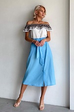 Голубая льняная юбка миди с рюшей и широким поясом NENKA 3103045 фото №4