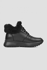 Жіночі зимові шкіряні кросівки чорного кольору на платформі  4206045 фото №3