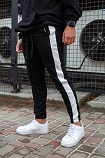 Black knit sweatpants with stripes Without 8048046 photo №1
