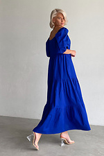 Długa niebieska lniana sukienka z białą koronką i bufiastymi rękawami NENKA 3103049 zdjęcie №3