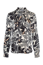 Женская блузка GERTIE с завязкой черно-бежевого цвета в принт Garne 3042050 фото №7
