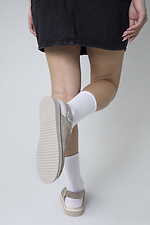 Women's beige closed sandals with a wide toe made of genuine suede  4207050 photo №2