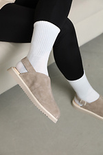 Women's beige closed sandals with a wide toe made of genuine suede  4207050 photo №5