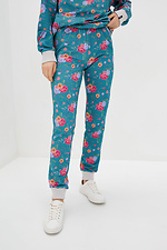 Knitted sweatpants CLEAN with cuffs in large flowers Garne 3038052 photo №1