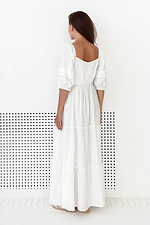 Długa biała lniana sukienka z koronką i bufiastymi rękawami NENKA 3103053 zdjęcie №3