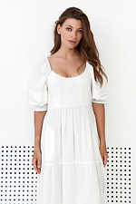 Длинное льняное платье белого цвета с кружевом и рукавами фонариками NENKA 3103053 фото №4
