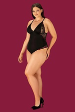 Black elastic bodysuit with burgundy lace and thin straps Obsessive 4027053 photo №5