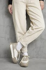 Women's sneakers made of genuine leather combination of beige and cappuccino  4207053 photo №1