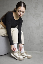 Women's sneakers made of genuine leather combination of beige and cappuccino  4207053 photo №3