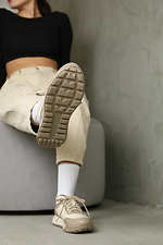 Women's sneakers made of genuine leather combination of beige and cappuccino  4207053 photo №4