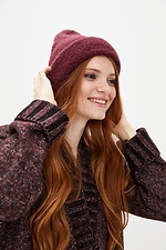 Burgundy fluffy hat for the winter  4038055 photo №1
