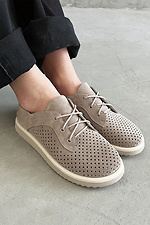 Shoes with wide round toe brown perforation natural suede  4207056 photo №1