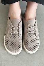 Shoes with wide round toe brown perforation natural suede  4207056 photo №2