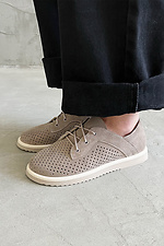 Shoes with wide round toe brown perforation natural suede  4207056 photo №3