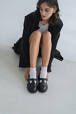 Женские кожаные черные туфли на низком ходу.  4206057 фото №5