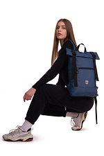 Blue large roll-top backpack in eco-leather with laptop pocket GARD 8011058 photo №3