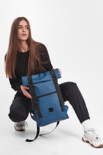 Blue large roll-top backpack in eco-leather with laptop pocket GARD 8011058 photo №8