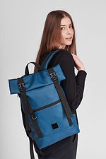 Blue large roll-top backpack in eco-leather with laptop pocket GARD 8011058 photo №9
