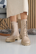 Бежевые зимние ботинки в армейском стиле на платформе  8019058 фото №7