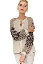 Women's beige embroidered blouse with chiffon puff sleeves NENKA 3103059 photo №2