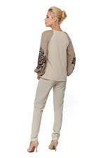 Beżowa haftowana bluzka damska z szyfonowymi bufiastymi rękawami NENKA 3103059 zdjęcie №4
