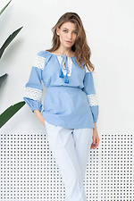 Льняна блуза вишиванка блакитного кольору з широкими рукавами-буфами NENKA 3103060 фото №1