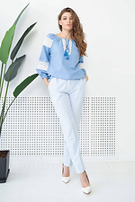 Льняна блуза вишиванка блакитного кольору з широкими рукавами-буфами NENKA 3103060 фото №2