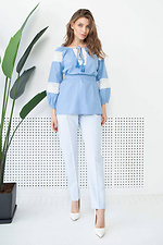 Льняна блуза вишиванка блакитного кольору з широкими рукавами-буфами NENKA 3103060 фото №3
