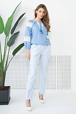 Льняна блуза вишиванка блакитного кольору з широкими рукавами-буфами NENKA 3103060 фото №4
