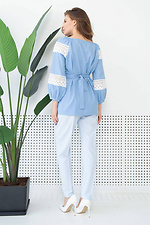 Льняна блуза вишиванка блакитного кольору з широкими рукавами-буфами NENKA 3103060 фото №5