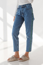 Hellblaue Slim Jeans mit weitem Bein und hohem Bund  4009060 Foto №1