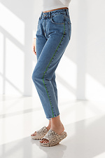 Голубые широкие джинсы слим с завышенной посадкой  4009060 фото №2