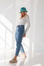Hellblaue Slim Jeans mit weitem Bein und hohem Bund  4009060 Foto №4