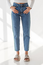 Jasnoniebieskie jeansy z wysokim stanem i szerokimi nogawkami  4009060 zdjęcie №6
