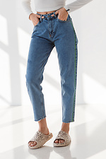 Jasnoniebieskie jeansy z wysokim stanem i szerokimi nogawkami  4009060 zdjęcie №7