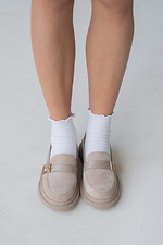 Stylish beige suede shoes with buckle  4206060 photo №1