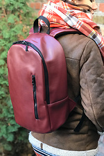 Бордовий міський рюкзак з гладкого шкірозамінника із зовнішньою кишенею Mamakazala 8038060 фото №3