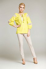 Linen yellow embroidered blouse with wide puff sleeves NENKA 3103061 photo №2
