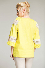 Linen yellow embroidered blouse with wide puff sleeves NENKA 3103061 photo №3