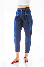 Сині широкі джинси слоуч завужені зі складками і високою талією  4009061 фото №1