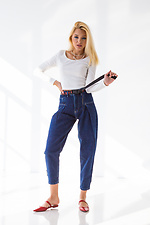 Blaue Slouchy-Jeans mit weitem Bein, Falten und hoher Taille  4009061 Foto №2