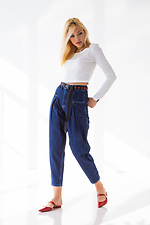 Blaue Slouchy-Jeans mit weitem Bein, Falten und hoher Taille  4009061 Foto №3