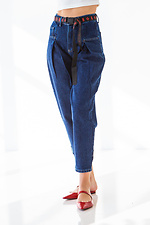Niebieskie dżinsy z szerokimi nogawkami z zakładkami i wysokim stanem  4009061 zdjęcie №5