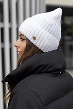 Knitted hat for women Lily white on fleece  4051061 photo №2
