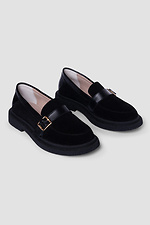 Stylish suede shoes with buckle black  4206061 photo №1