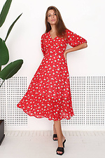 Czerwona szyfonowa sukienka midi w kwiaty z bufiastymi rękawami NENKA 3103063 zdjęcie №1