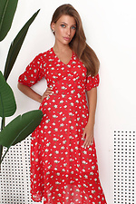 Czerwona szyfonowa sukienka midi w kwiaty z bufiastymi rękawami NENKA 3103063 zdjęcie №3