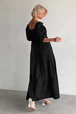 Long linen black embroidered dress with short puffed sleeves NENKA 3103064 photo №3