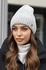 Women's knitted hat Lily gray color on fleece  4051065 photo №1