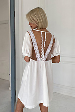 Белое льняное платье мини в этно стиле с открытой спинкой NENKA 3103067 фото №1